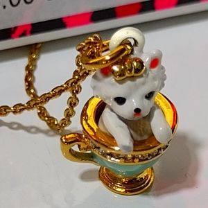 Tiny 🐾Terrier Pup in a Cup 🍵 Necklace Never Removed from Original🎁 NWT